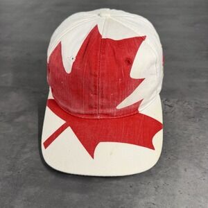 Vintage 1996 Atlanta Olympics Snapback Hat Canada Leaf Flag White Red Trucker‎